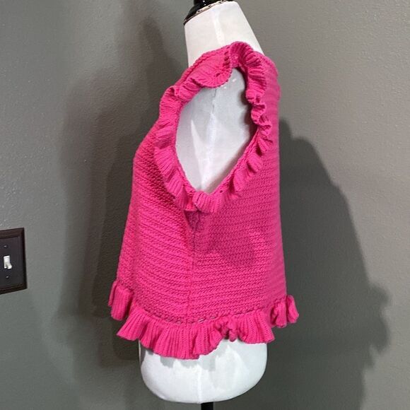 Marc New York Hot Pink Cropped Knit Ruffle Sleeve Blouse - Picture 8 of 11